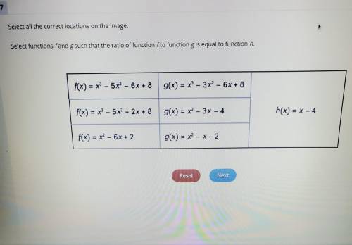 Select functions f and g such that the ratio of function f to function g is equal to function h