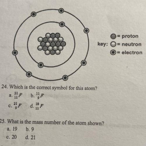 24. Which is the correct symbol for this atom?

21
a. 11 F b. 1,
c. They
d.
21
18