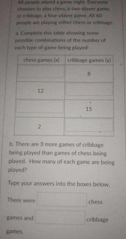 Please help fast......

60 people attend a game night. Everyone chooses to play chess, a two-playe