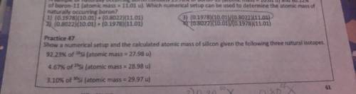 Show a numerical setup and the calculated atomic mass of silicon given the following three natural