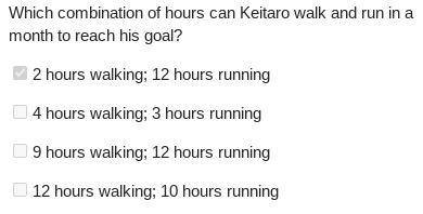 Keitaro walks at a pace of 3 miles per hour and runs at a pace of 6 miles per hour. Each month, he w