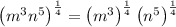 \left(m^3n^5\right)^{\frac{1}{4}}=\left(m^3\right)^{\frac{1}{4}}\left(n^5\right)^{\frac{1}{4}}