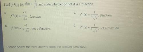 Findf^1(x) for f(x)1/(x^3) and state whether or not it is a function