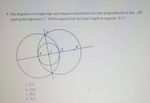 4. This diagram is a straightedge and compass construction of a line perpendicular to line AB passi