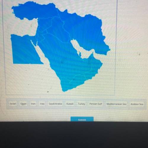 Drag each label to the correct location on the map. Identify each country or body of water