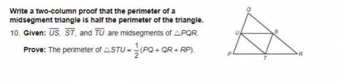 How would I proof this?

Write a two-column proof that the perimeter of a midsegment triangle is h