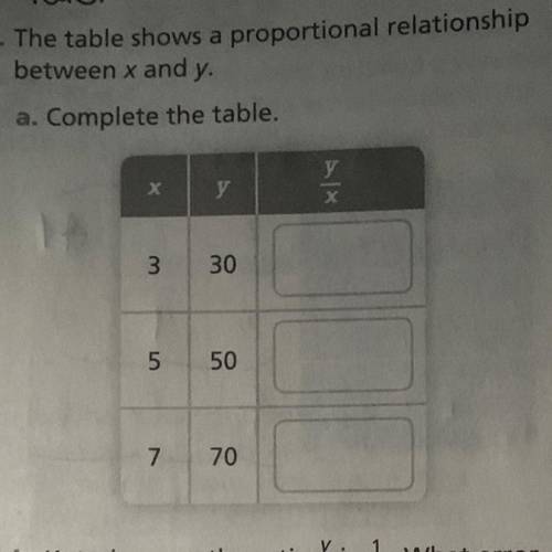 The table shows a proportional relationship

between x and y
a. Complete the table.
у
х
у
3
30
5
5