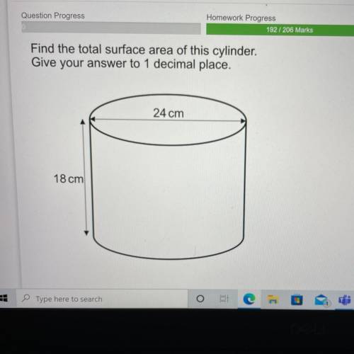 Find the total surface area of this cylinder.

Please help! I’ve tried many answers and formulas b