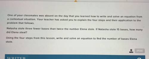 Explain the four steps and their application to the

problem? 
Natasha stole three fewer bases tha