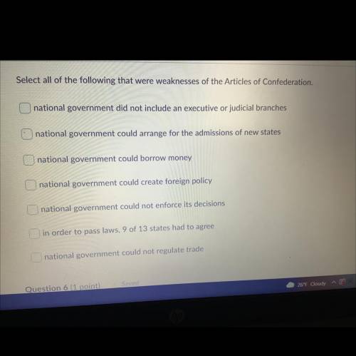 Select all of the following that were weaknesses of the arrivals of confederation

Someone plz hel