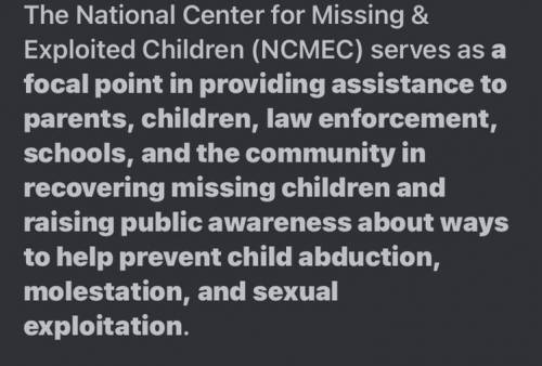 What is the correct function for the national center for missing and exploited children.