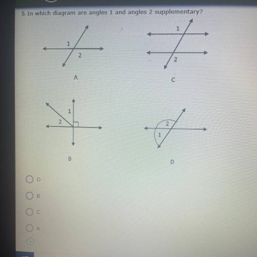 In which diagram are angles 1 and 2 supplementary