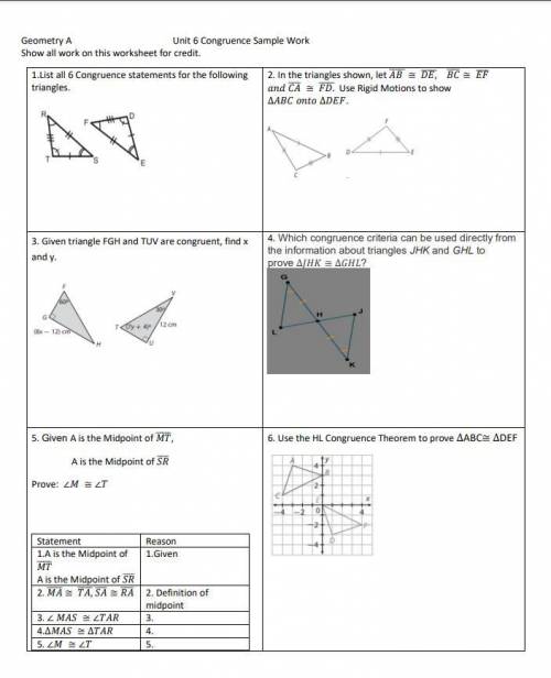 HELP: whole thing 100 points please and thank you!
(Geometry A: Congruent triangles unit review)