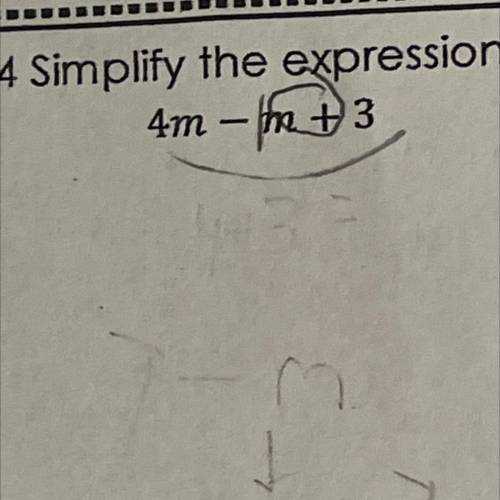 Simplify the expression 4m-m + 3