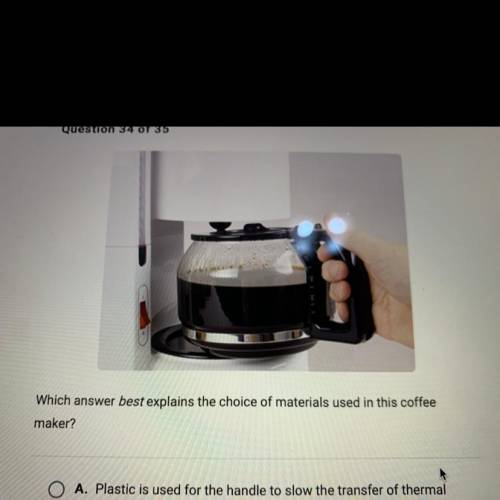 Which answer best explains the choice of materials used in this coffee

maker?
A. Plastic is used