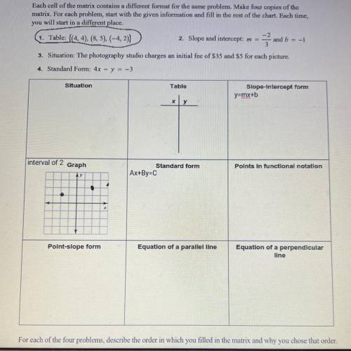 PLEASE DO… ALGEBRA 1 PERFORMANCE TASK PLEASE DO ALL BOXES IN THE MATRIX 4 TIMES, EACH WITH A DIFFER