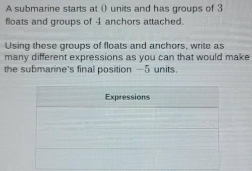 A submarine starts at 0 units and has groups of 3 floats and groups of 4 anchors attached. Using th