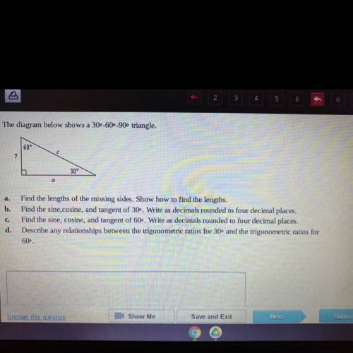 PLEASE HELP ASAP!!! i am so desperate.

The diagram below shows a 30-60-90 degree triangle. 
A) Fi