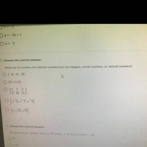 pls help!! Which set of numbers are rational numbers but not integers, whole numbers, or natural nu