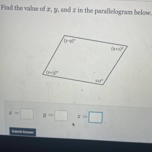 Find the value of x y and z below !