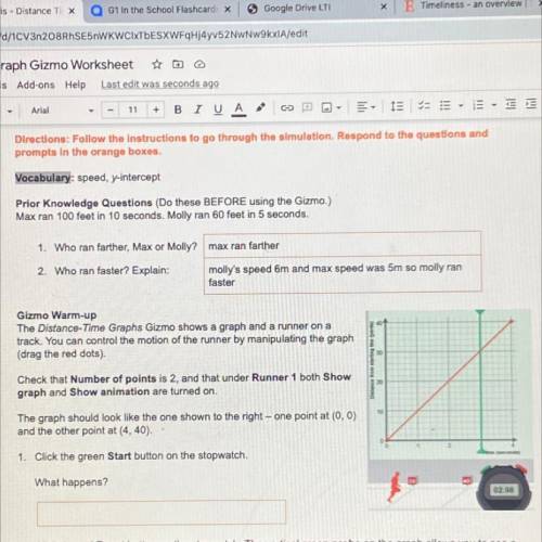 Distance time graph gizmo worksheet