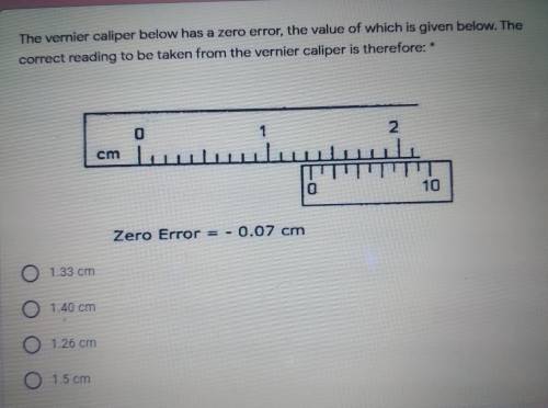 The vernier caliper below has a zero error, the value of which is given below. The correct reading