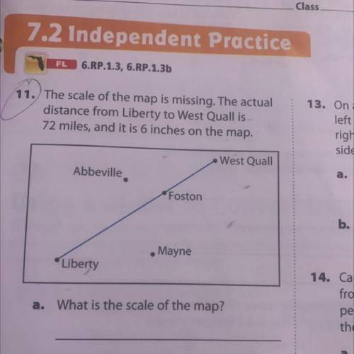 The scale of the map is missing. The actual distance from the liberty to west qualm is 72 miles, an