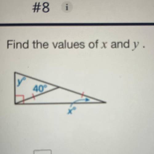 find the values of x and y. it’s a right triangle but part of it is split. the left part ugh i can’