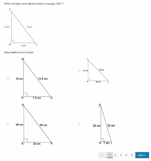 Which triangles could not be similar to triangle ABC ?
100 points!!!