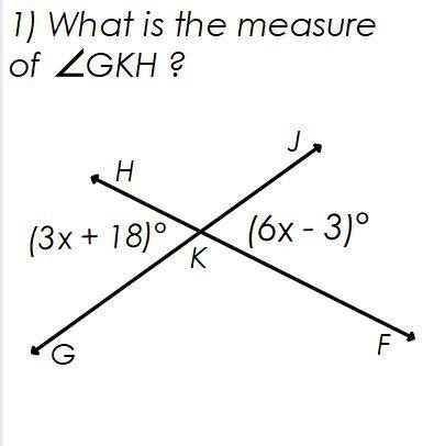 What is the measure of angle gkh 
A 39
B 126 
C 72
D 144