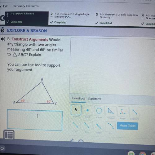 Would any triangle with two angles measuring 40 degrees and 60 degrees be similar to triangle ABC?