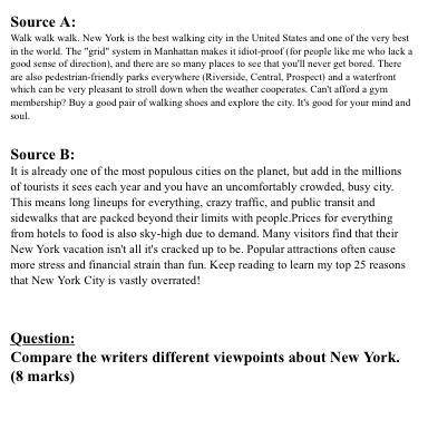 Compare the writers different viewpoints about New York. paper 2 question 2