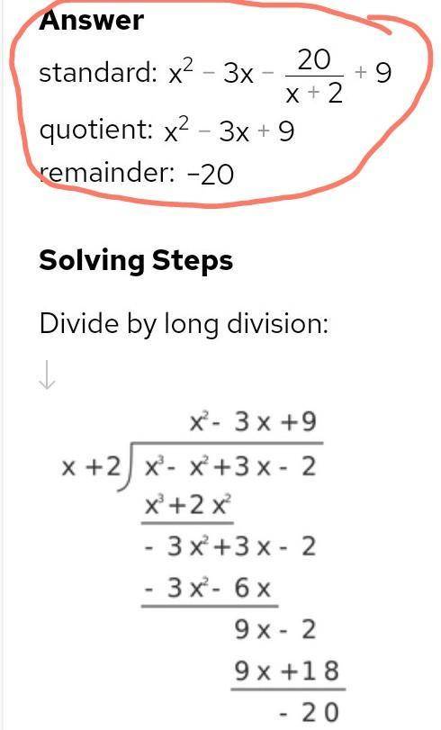 X^3-x^2+3x-2 divided by x+2