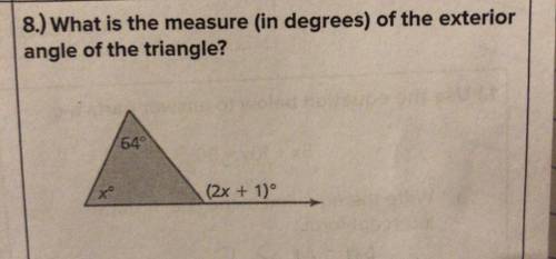 What is the measure (in degrees) or the exterior angle of the triangle?