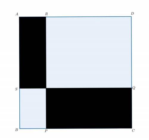 In the square ABCD, AB = 26, AS = DQ = x, AR = BP = y. It is given that the area of the black regio