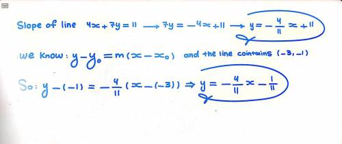 Find the equation of the line that contains the given point and is perpendicular to the given line.