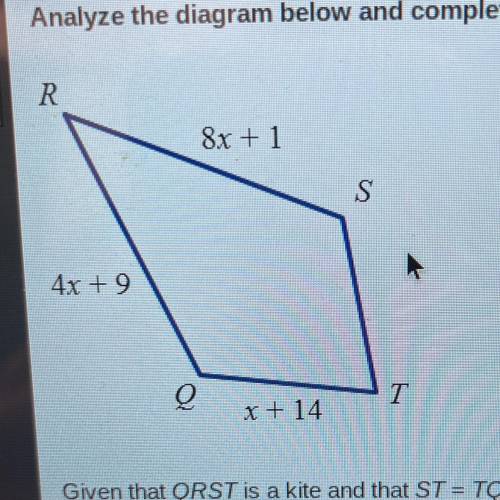 Given that QRST is a kite and that ST=TQ, find ST.