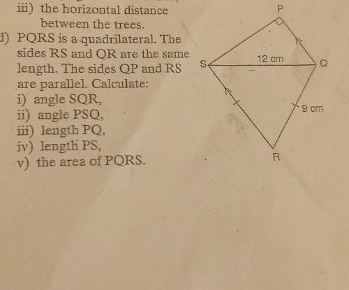 PQRS is a quadrilateral. The sides RS and QR are the same length. The sides QP and RS are parallel.