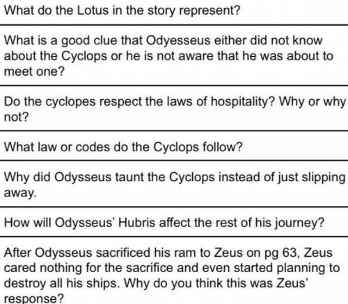 Questions about book nine of the odyssey !! (will give brainliest to correct answer :D)