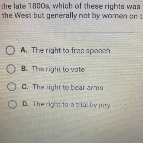 In the late 1800s, which of these rights was enjoyed by women in some parts

of the West but gener