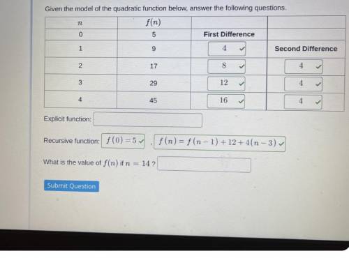 Find the explicit equation/function in this quadratic function
Please solve