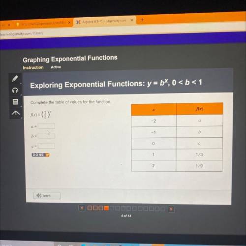 Exploring Expo!

Complete the table of values for the function.
Sx)
.
f(x) =
= (1 )
a
-2
a=
-1
b