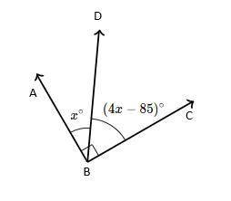 Which THREE statements are correct for the angles shown on the figure?

A) x° + 4x° - 85° = 90°
B)