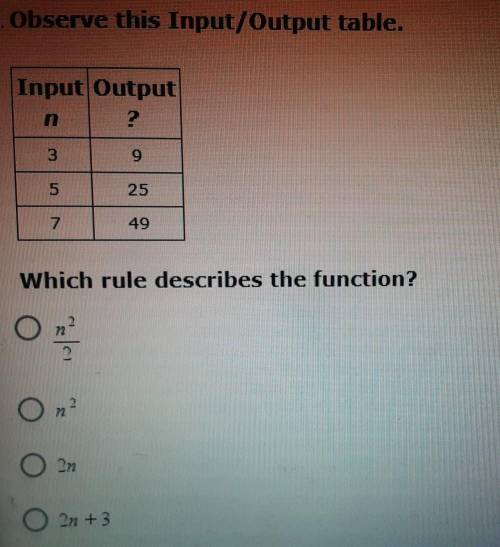 3. Observe this Input/Output table. Which rule describes the function? Please help