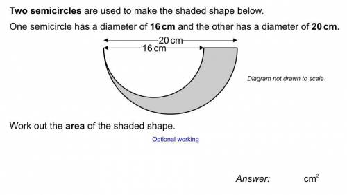 two semicircles are used to make the shaded shape below one semiciricle has a diameter of 16 cm and