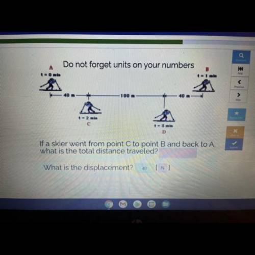 If a skier went from point C to point B and back to point A what is the distance traveled? What is