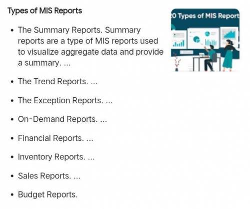 List the various Management Information System report and their uses