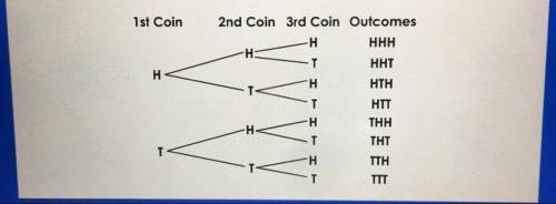 the tree diagram shows all the possible combinations for heads (H) and tails (T) then 3 coins are t