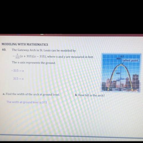 The given equation is -2/315(x+315)(x-315)
how tall is the arch?