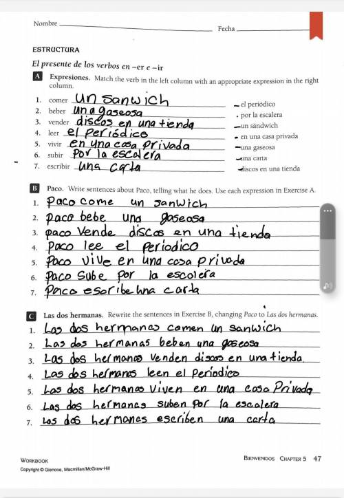 Spanish speakers or students help me out here its a pdf for er and it verbs